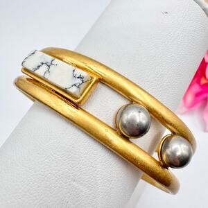 Madewell Geometric Cuff Bracelet Matte Gold Tone Faux Marble Faux Pearl Modern